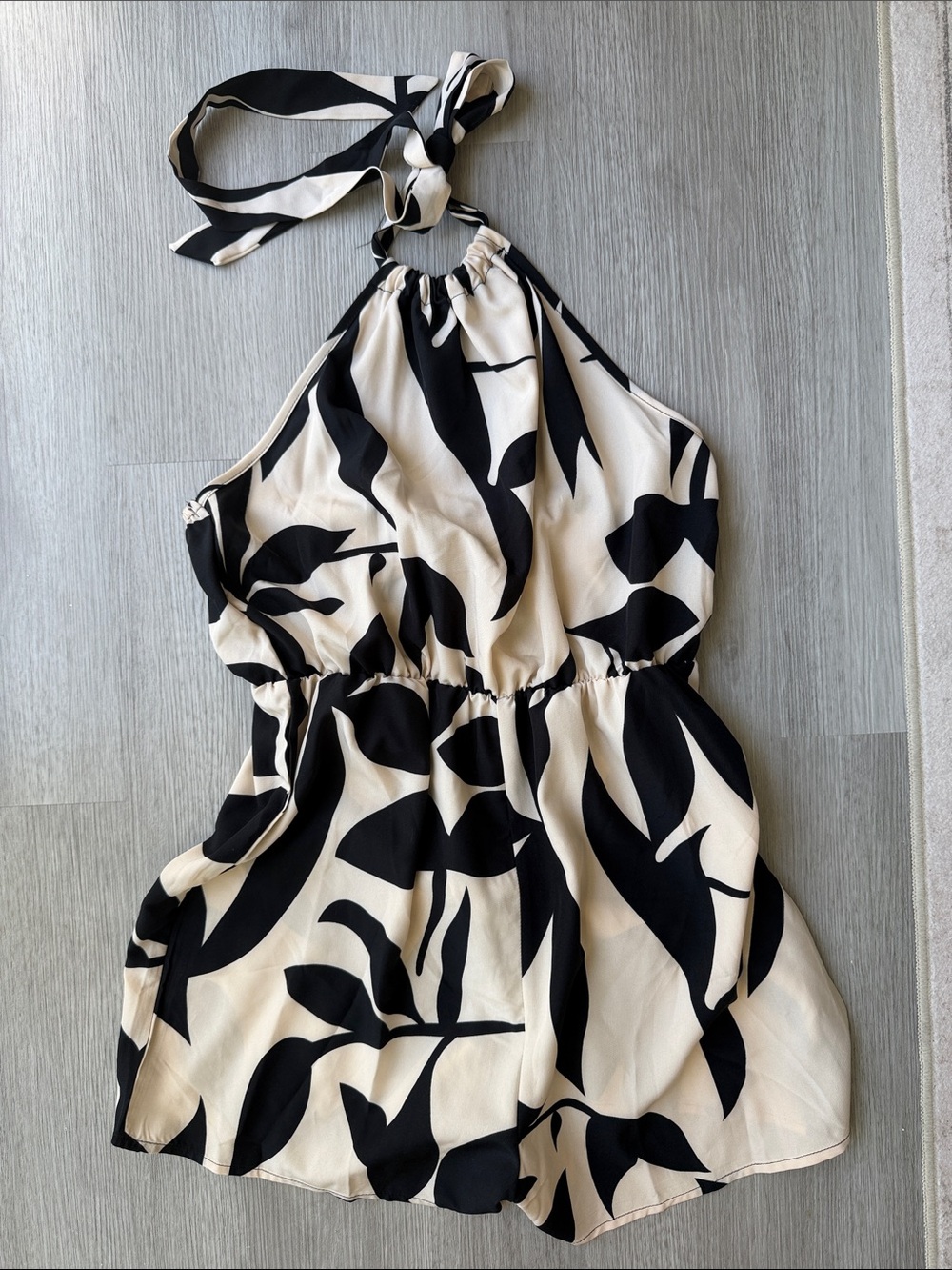 Black & Cream Halter Floral Romper Dress
